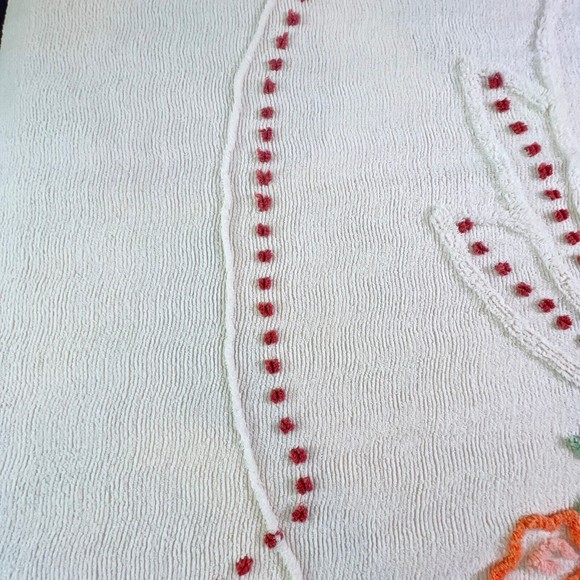 Vintage Chenille Bedspread Blanket Full Queen King Off White 92 x 100 Flowers - Picture 6 of 16